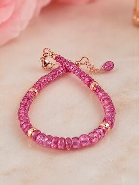 Handmade One of A Kind Pink Spinel Bracelet – 14k Rose Gold Filled 7.25" - 7.7"